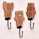 Brown Wooden Bear Elephant Hippo Wall Hooks For Kids - Pack of 3